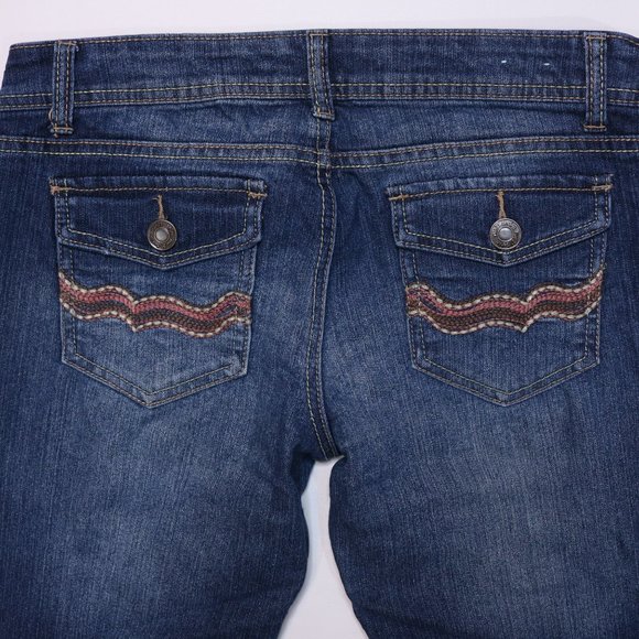 Rue 21 Flare Jeans Embroidered Button Flap Back Pockets - Picture 7 of 10